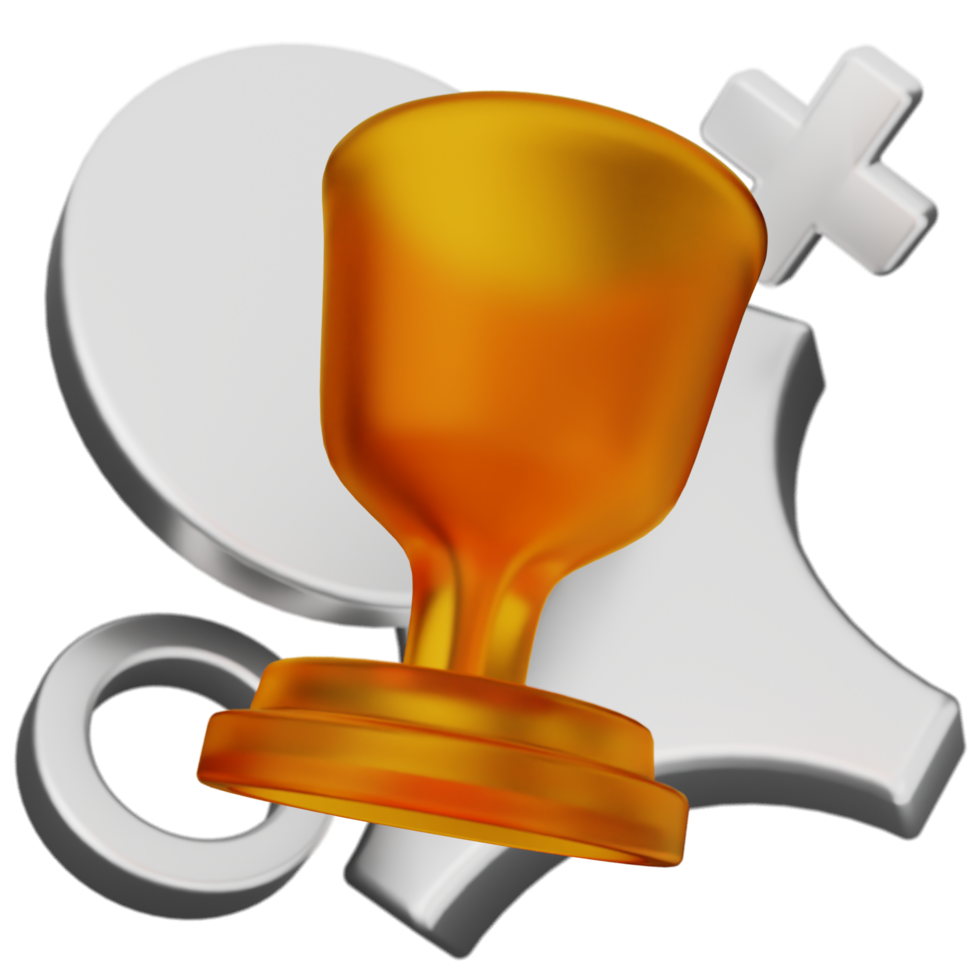 A gold trophy with a silver cross on it png