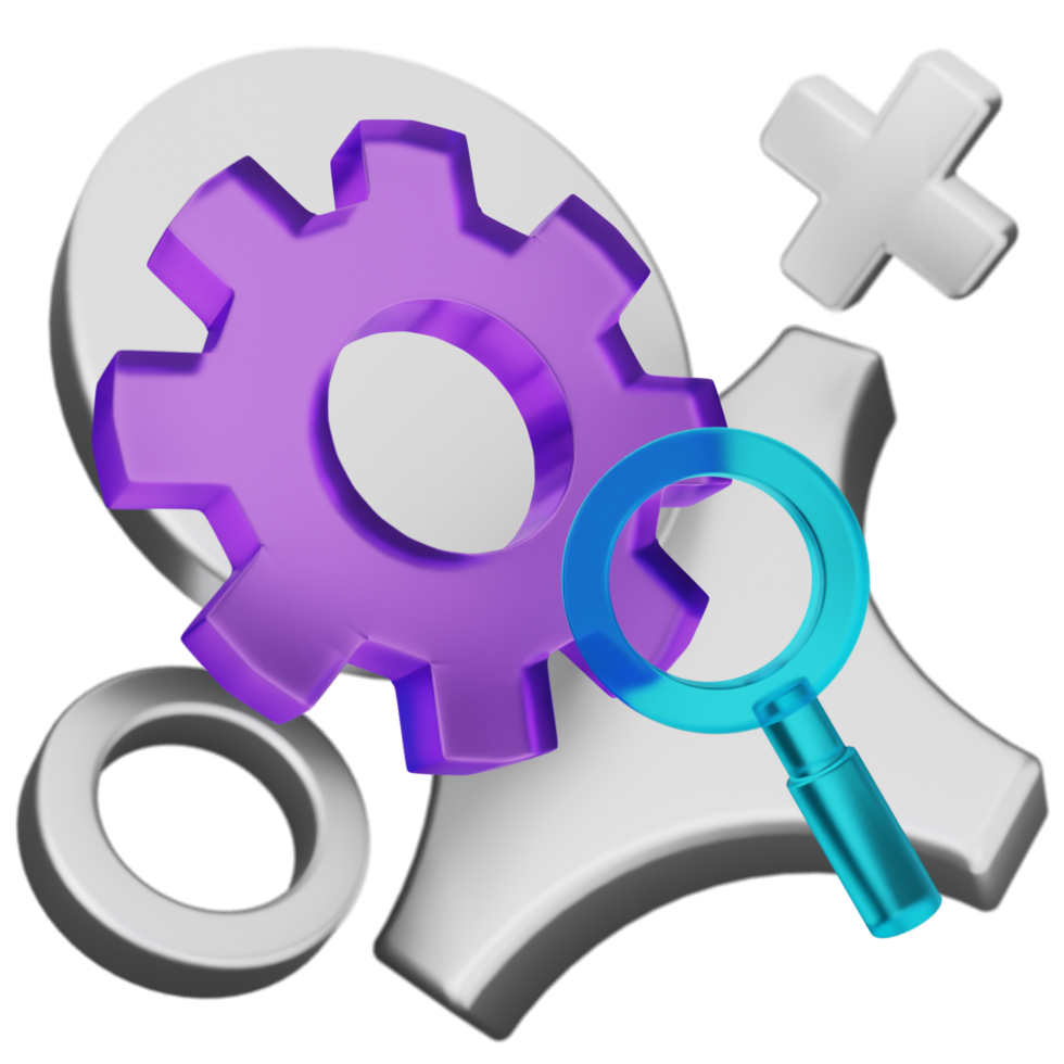 A purple gear and a magnifying glass png