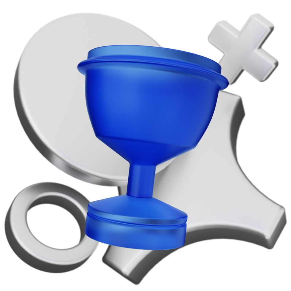 A blue cup with a silver cross and a silver cross png