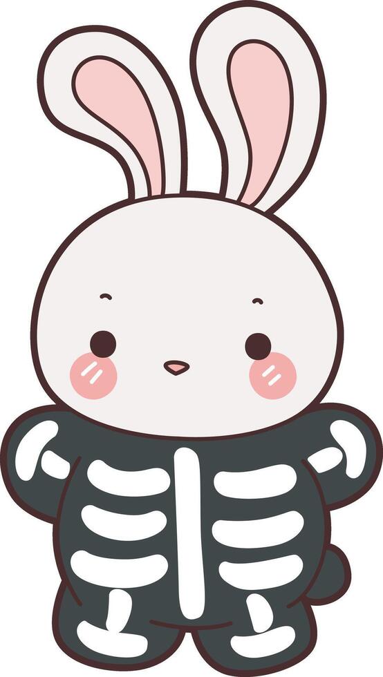 Baby bunny in skull costume in halloween. Illustration of cute bunny icon. Funny rabbit in daily activities elements. vector