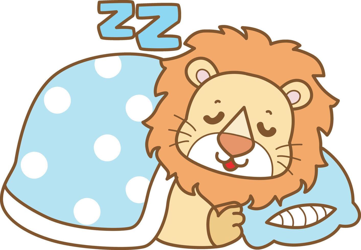 Baby lion sleeping with blanket. Cute Lion icon. Funny baby Lion animal series stock illustration. life of fluffy Lion designs. vector