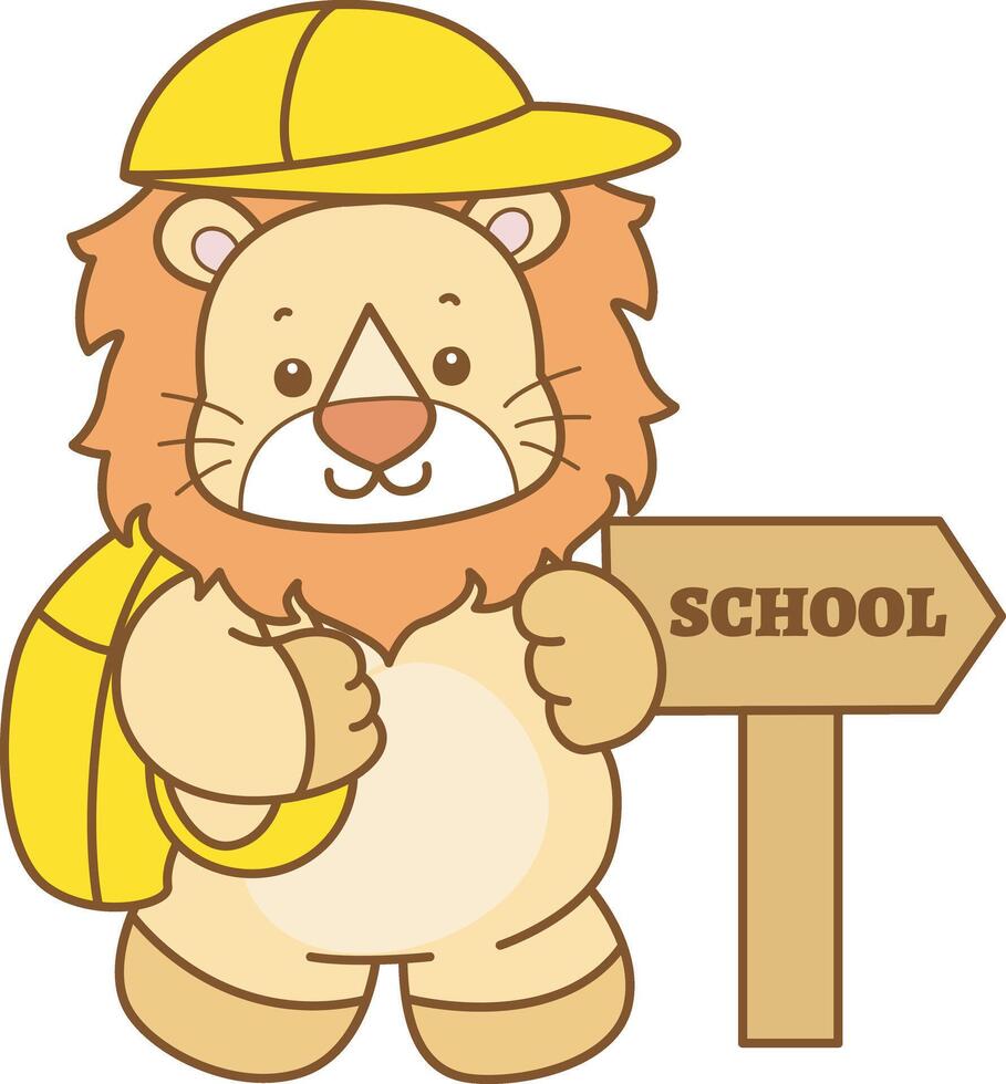 Baby lion want to going to school. Cute Lion icon. Funny baby Lion animal series stock illustration. life of fluffy Lion designs. vector