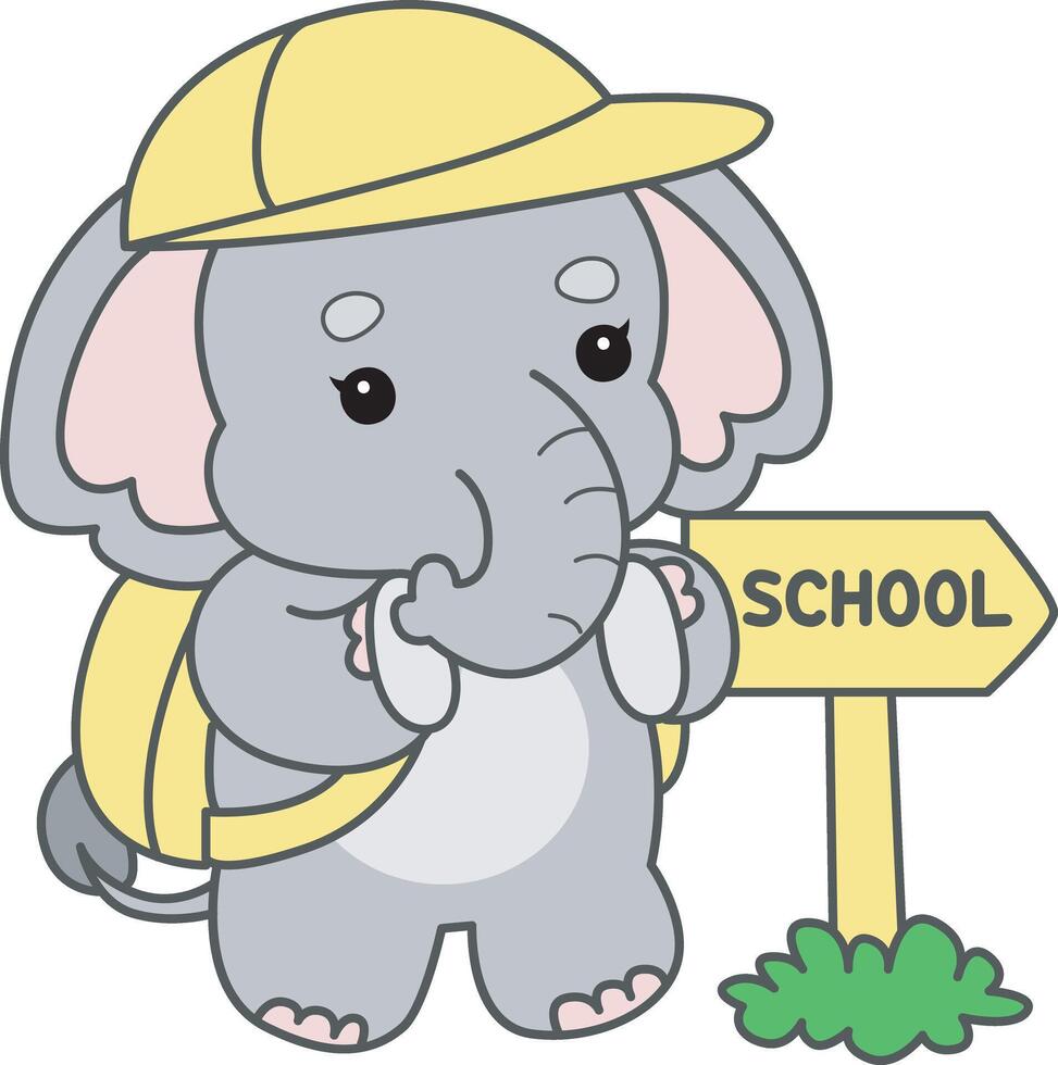 Baby elephant want to going to school. Cute Elephant icon. Funny baby Elephant animal series stock illustration. Life of fluffy Elephant designs. vector