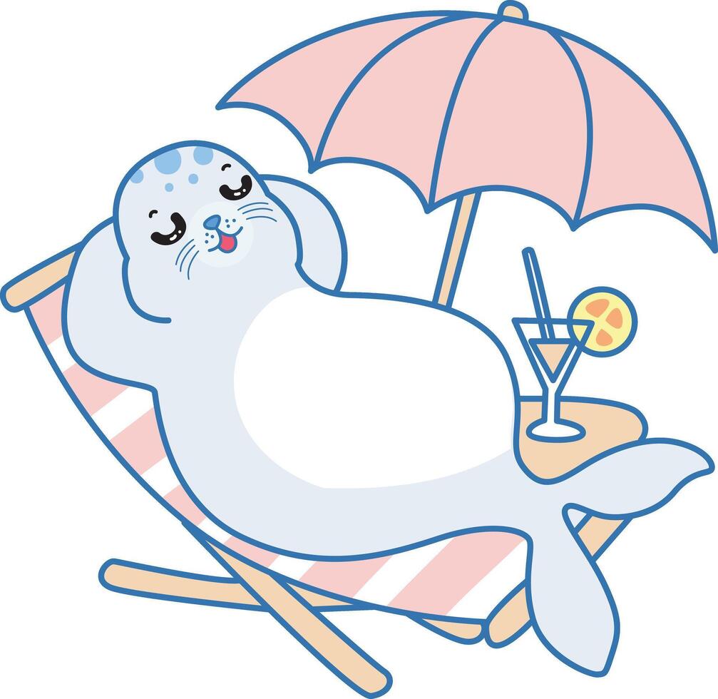 Baby seal relax in the beach. Cute Seal icon. Funny baby Seal animal series stock illustration. Life of fluffy Seal designs. vector