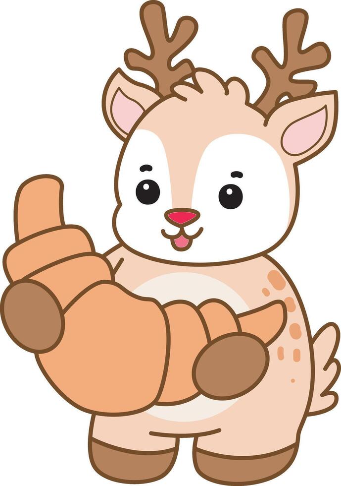 Baby deer bring a bread. Baby dwarf deer bring a gift box in christmas. Cute Deer icon. Funny baby Deer animal series stock illustration. Life of fluffy Deer designs. vector