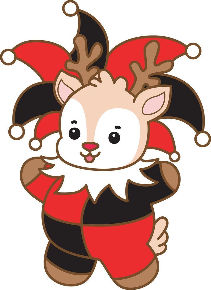 Baby deer with tarot card costume in halloween. Cute Deer icon. Funny baby Deer animal series stock illustration. Life of fluffy Deer designs. vector