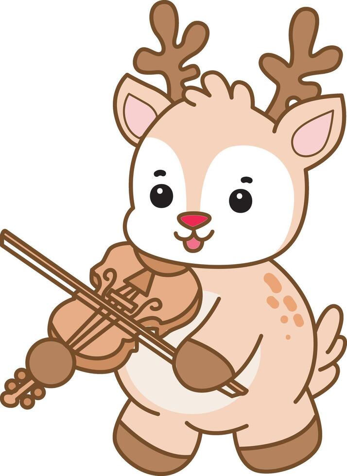Baby deer playing a violin. Cute Deer icon. Funny baby Deer animal series stock illustration. Life of fluffy Deer designs. vector