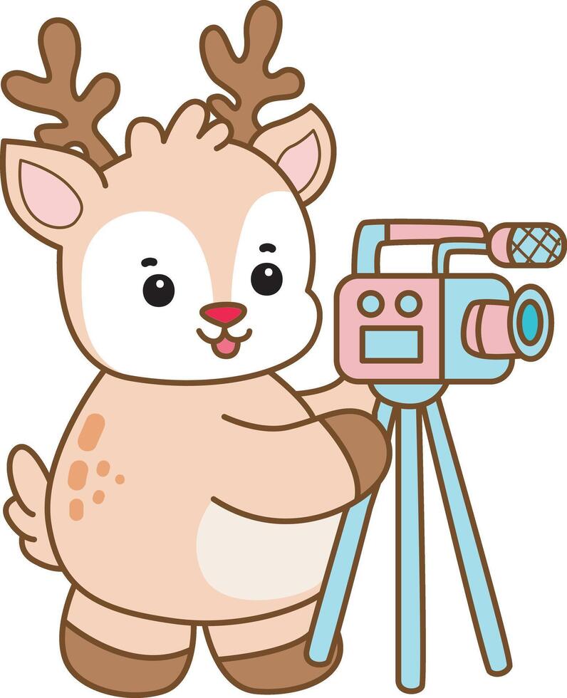 Baby deer making content with camera. Cute Deer icon. Funny baby Deer animal series stock illustration. Life of fluffy Deer designs. vector