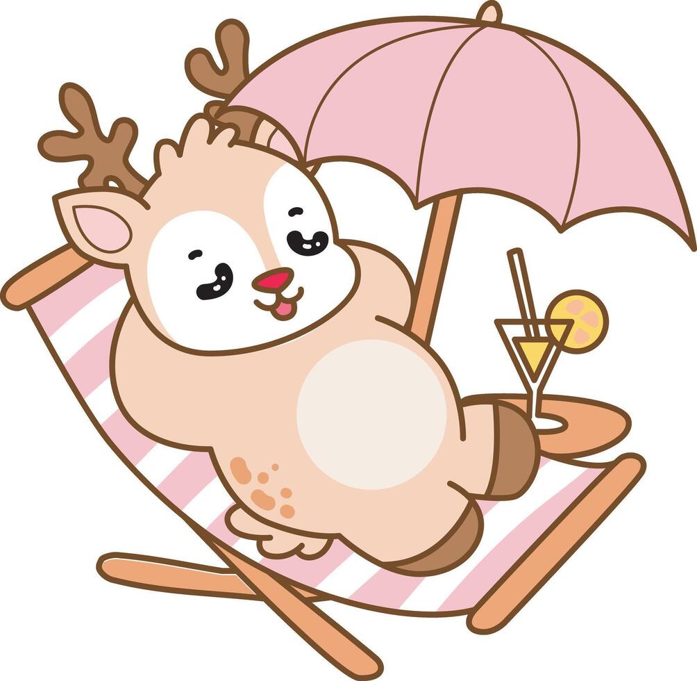 Baby deer lay in the beach. Cute Deer icon. Funny baby Deer animal series stock illustration. Life of fluffy Deer designs. vector