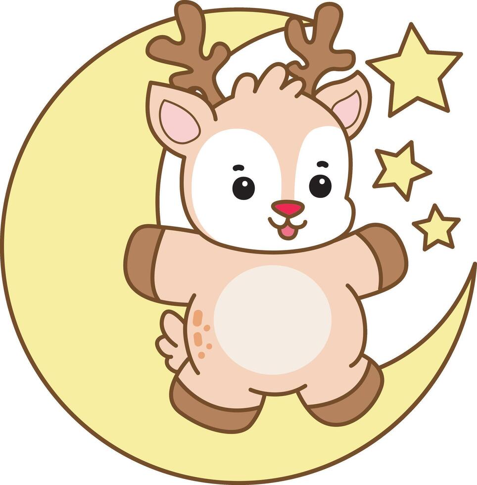 Baby deer stand up in the moon. vector
