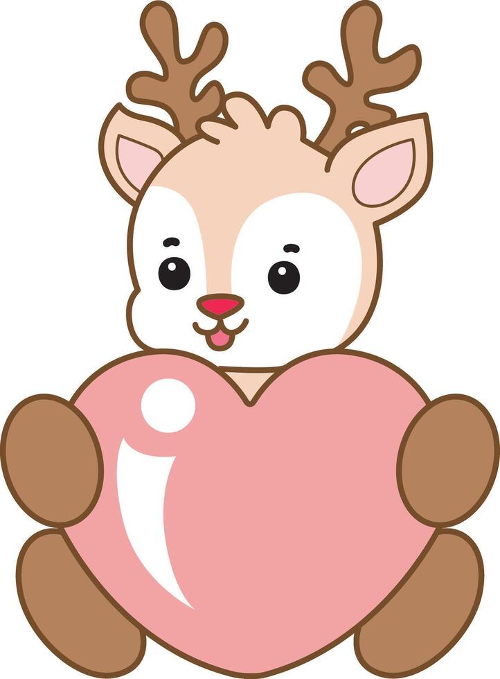 Baby deer bring a pink heart. vector