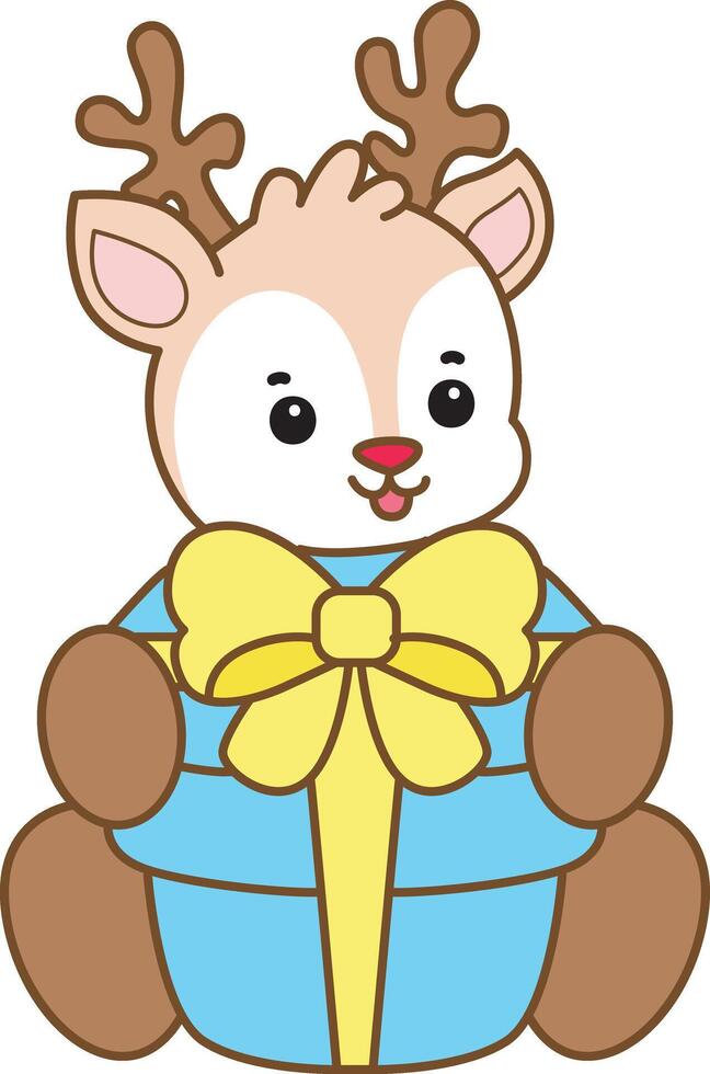 Baby deer bring a gift box. vector