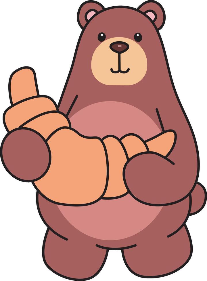 Baby bear bring a bread. Illustration of cute bear icon. Funny bear in daily activities elements. vector