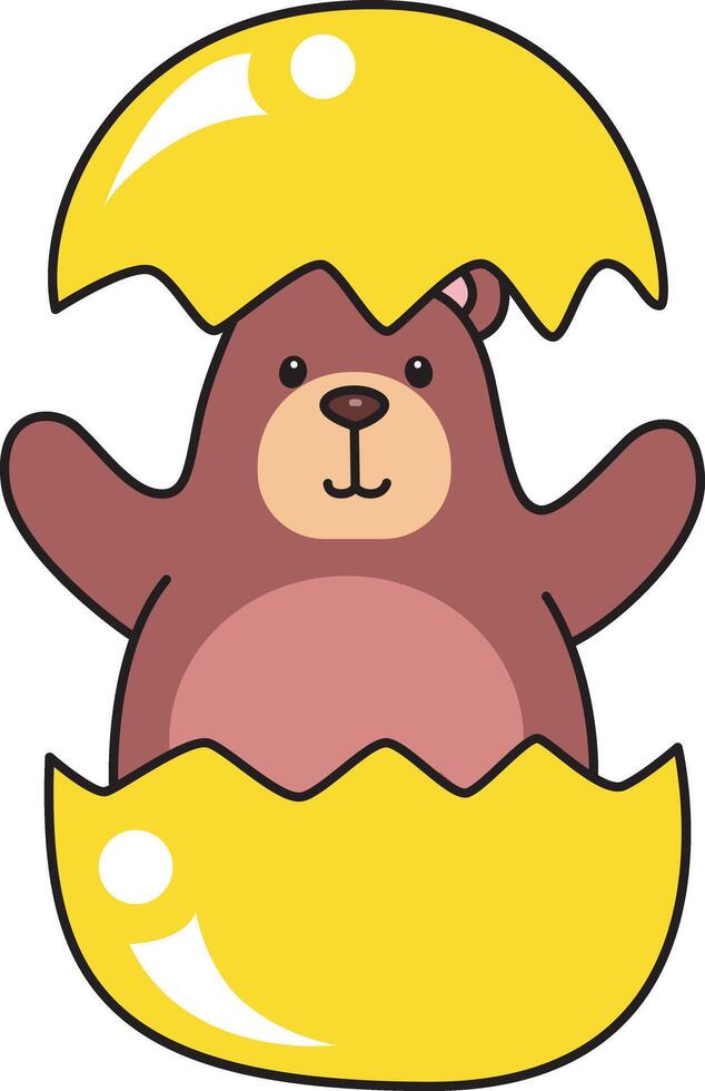 Baby bear peek a boo from egg. Illustration of cute bear icon. Funny bear in daily activities elements. vector