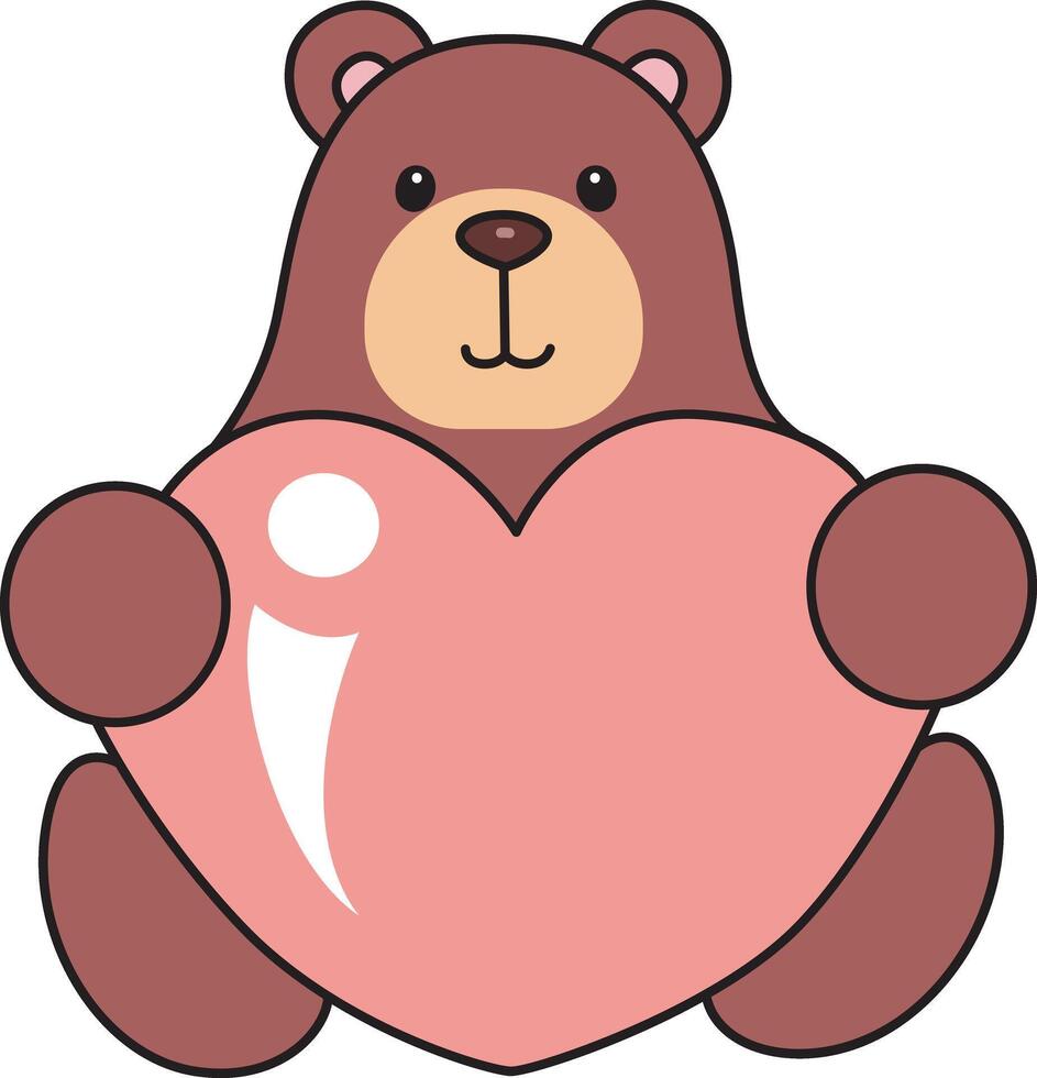 Baby bear bring a pink heart. Illustration of cute bear icon. Funny bear in daily activities elements. vector