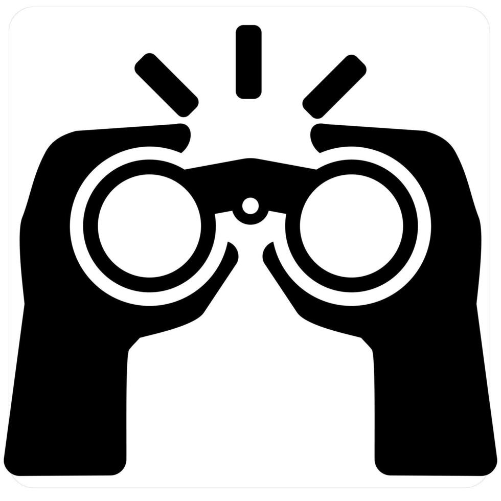 Binoculars and spyglass icon concept in black filled color vector