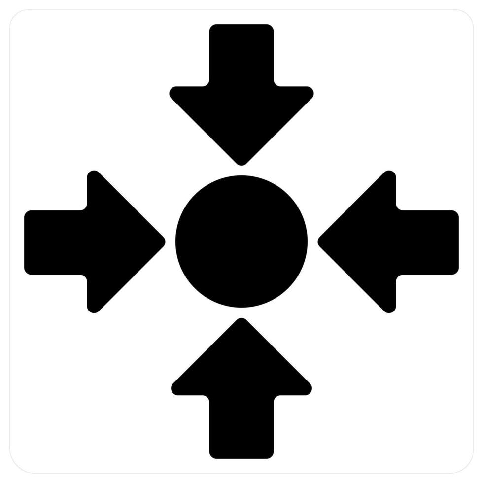 Center and direction icon concept in black filled color vector