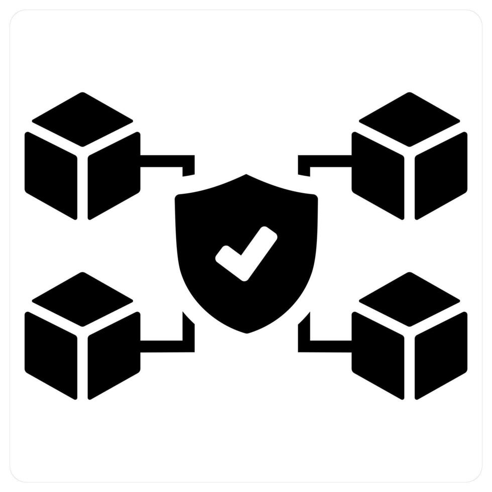 Blockchain and network concept in black filled color vector