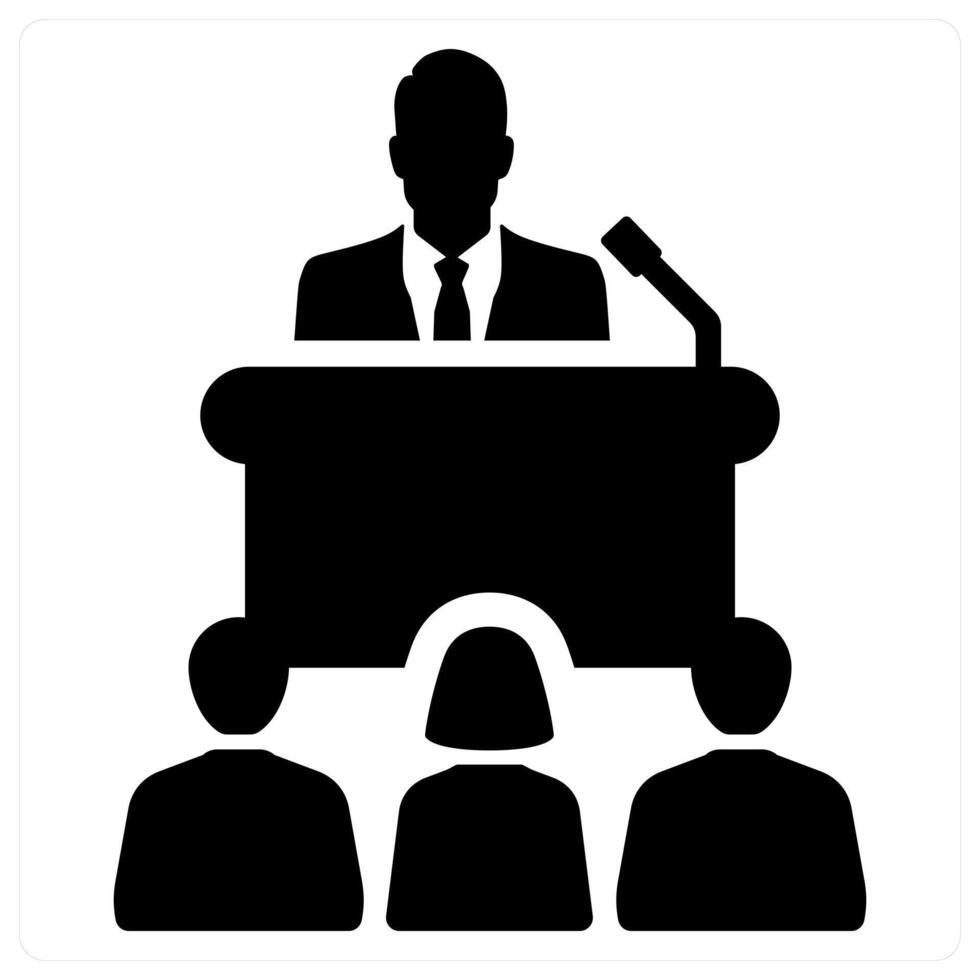 Conference and meeting icon concept in black filled color vector