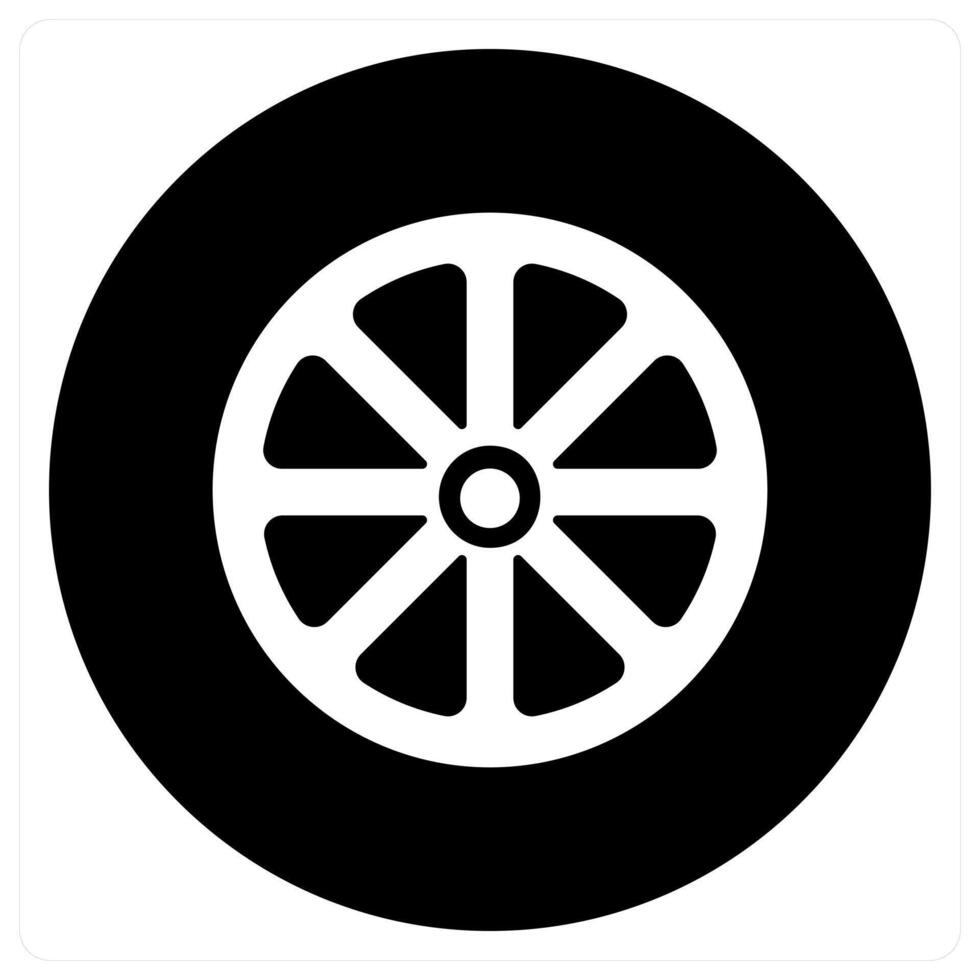 Wheel and car service icon concept in black filled color vector
