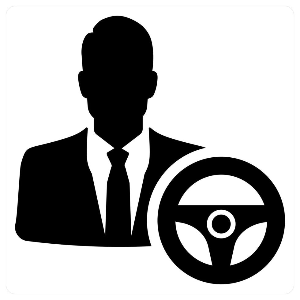 Driver and transportation icon concept in black filled color vector