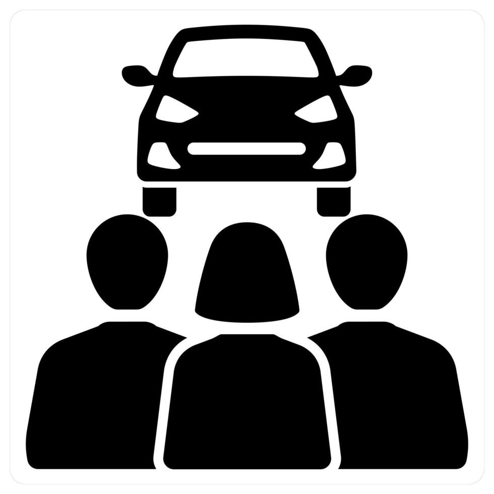 Carpooling and driving icon concept in black filled color vector