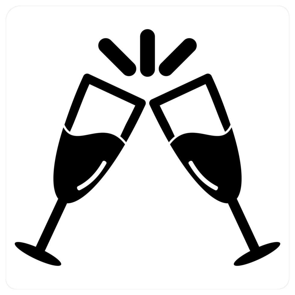 Cheers and champagne icon concept in black filled color vector