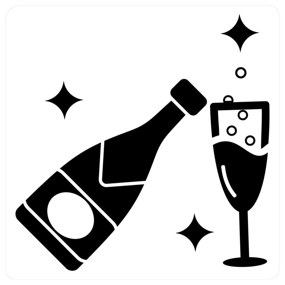 Champagne and drink icon concept in black filled color vector