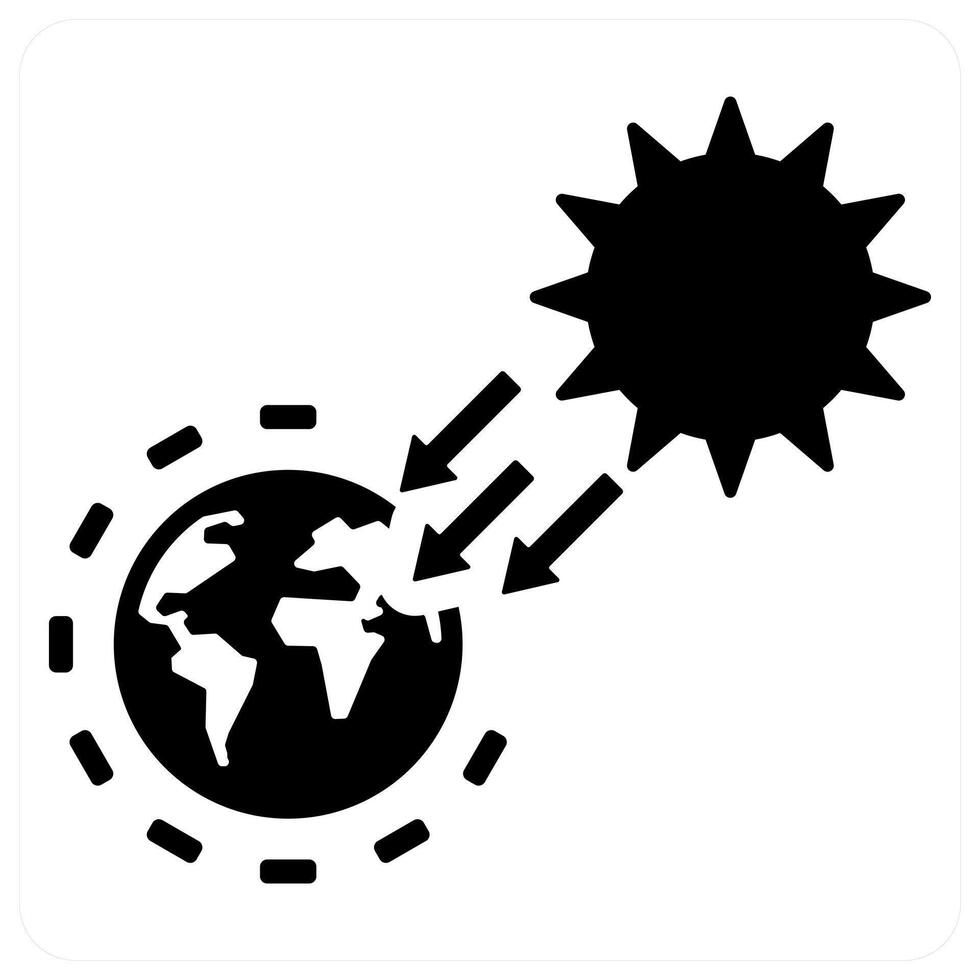 Solar Irradiance and solar ray icon concept in black filled color vector