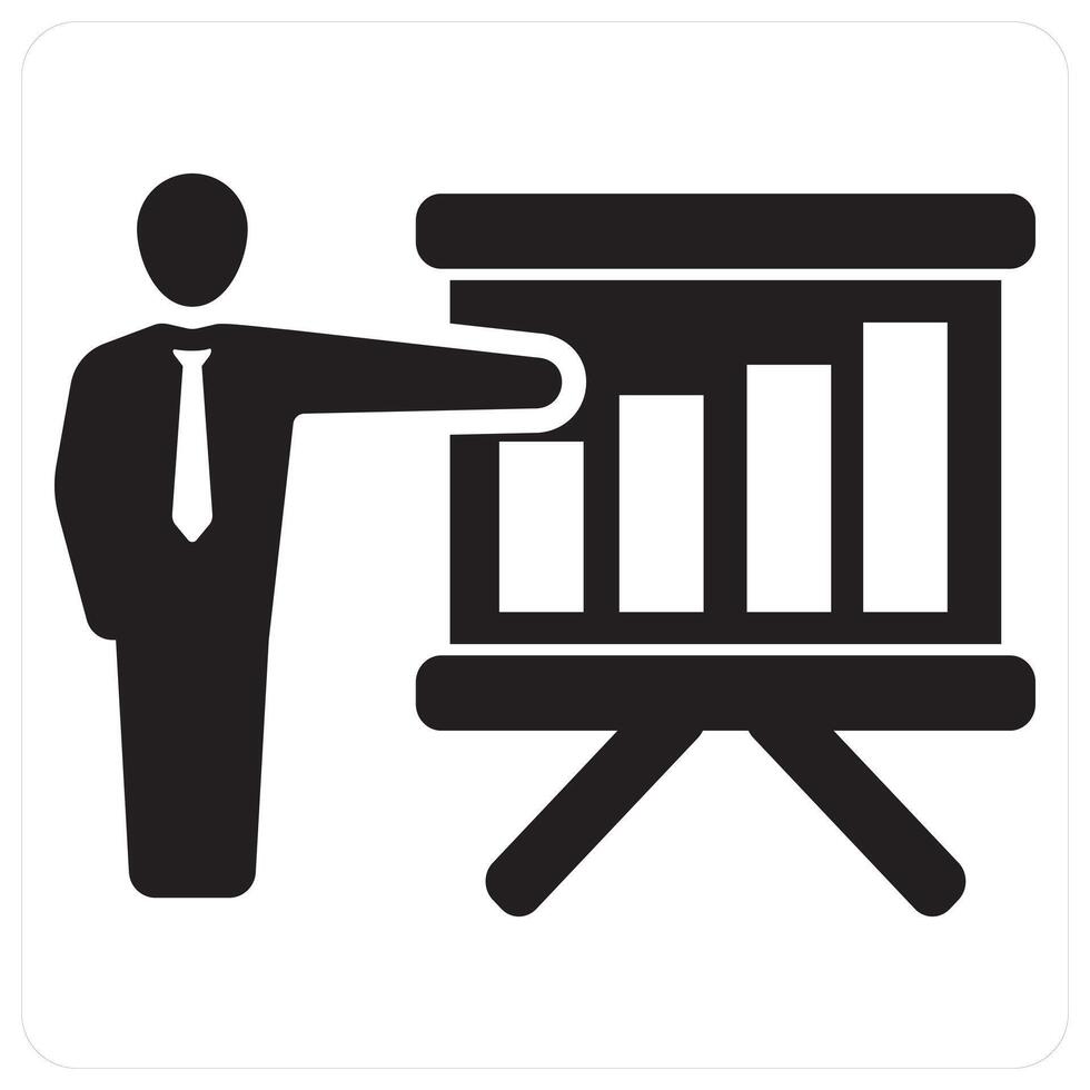 Board presentation and statistics icon concept in black filled color vector