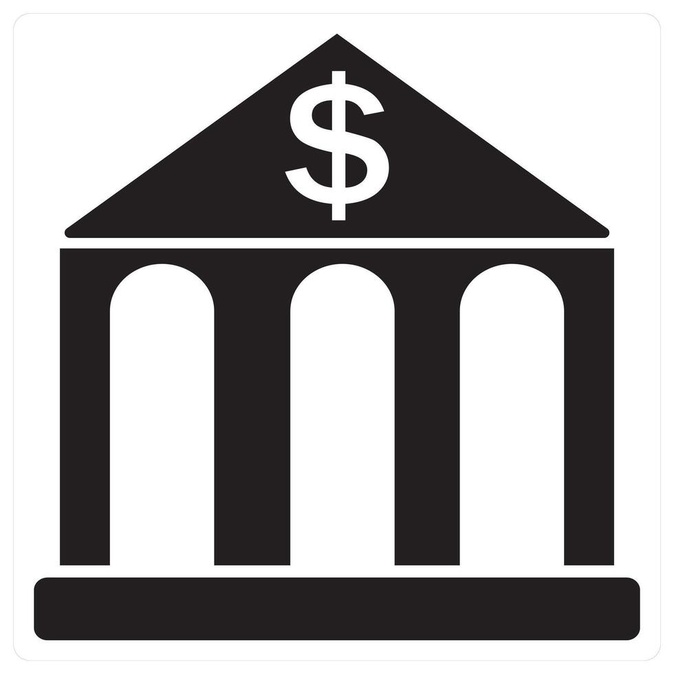 Financial Institution and bank icon concept in black filled color vector