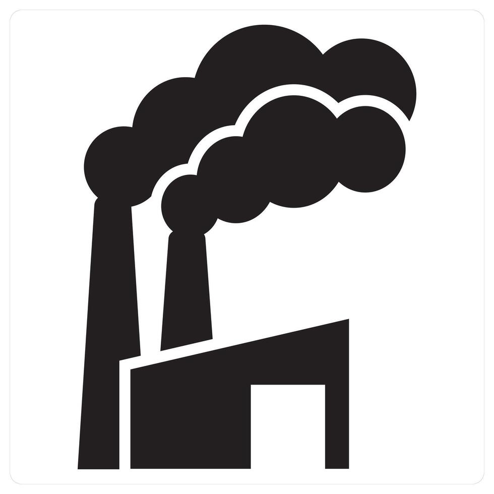 Factory Pollution and factory icon concept in black filled color vector