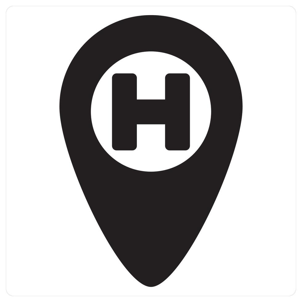 Hospital Location and hospital icon concept in black filled color vector