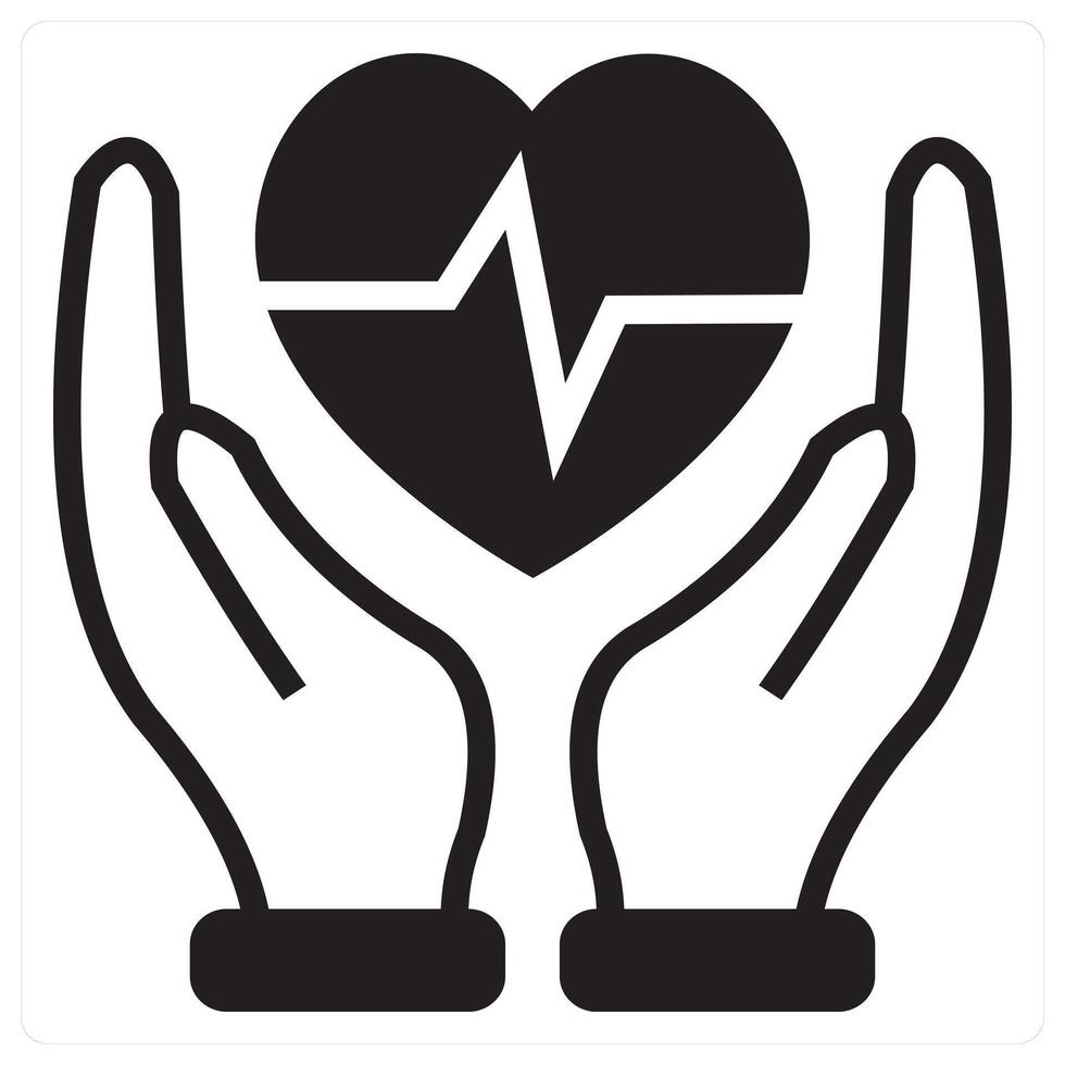 Heart Care and help icon concept in black filled color vector