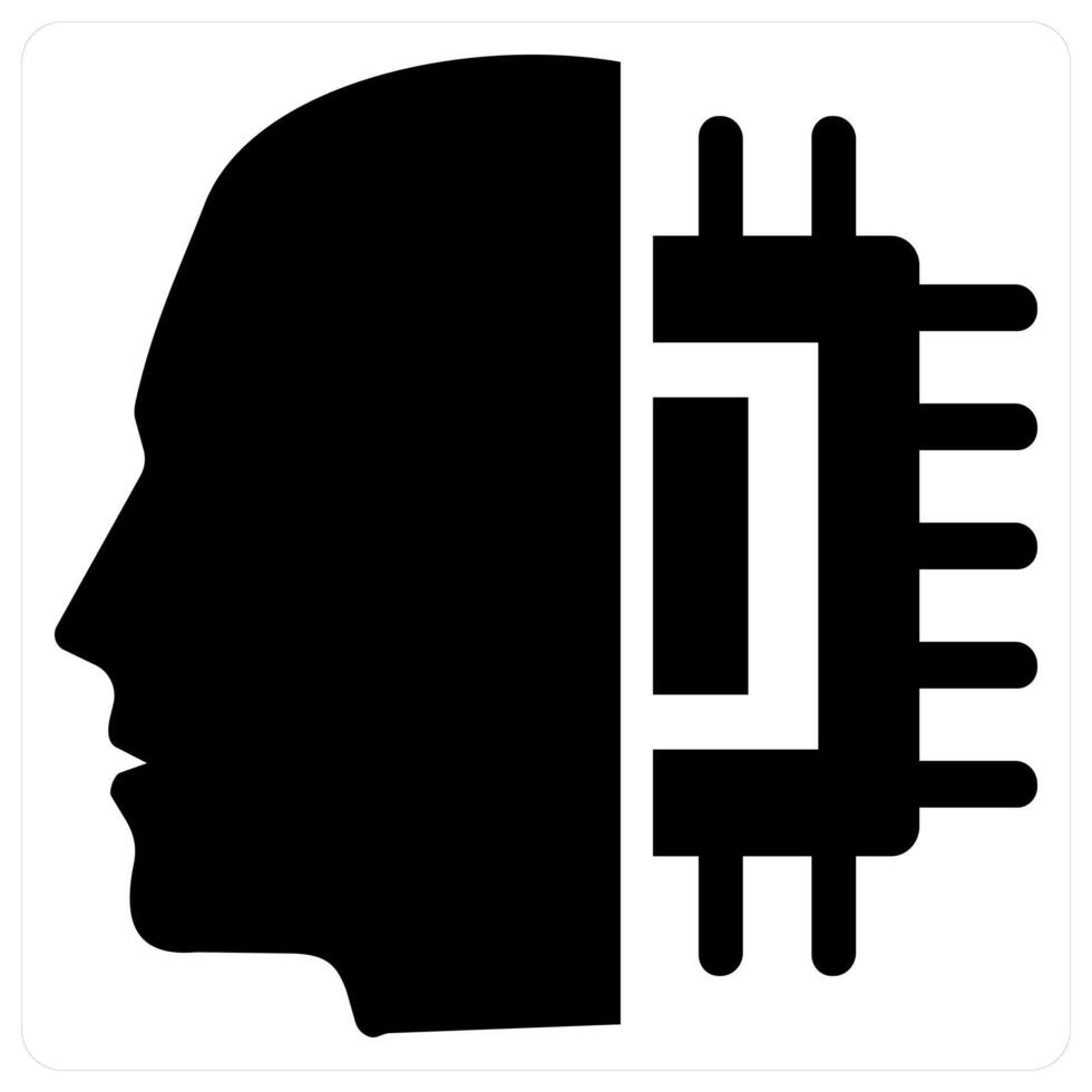 Artificial intelligence and robotic in black filled color vector