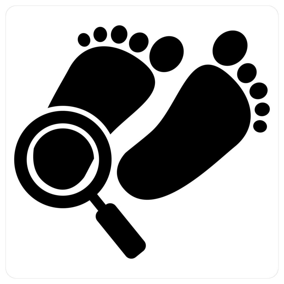 Footprint Search and detective icon concept in black filled color vector