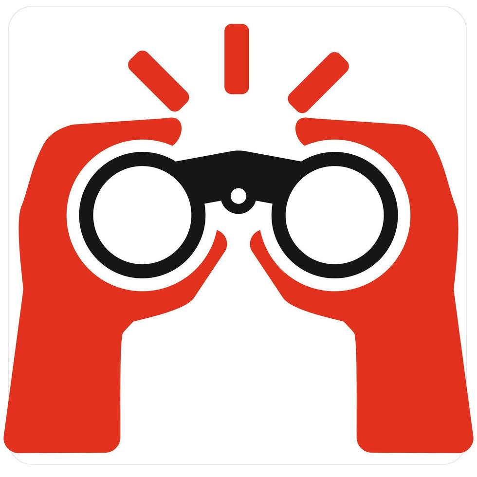 Binoculars and spyglass icon concept in red filled color vector
