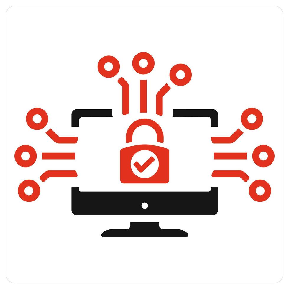 Cyber security and protection icon concept in red filled color vector