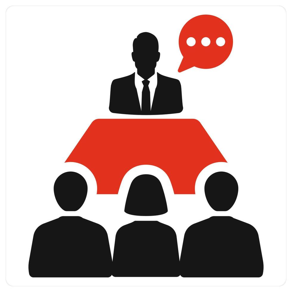 Manager and conference icon concept in red filled color vector