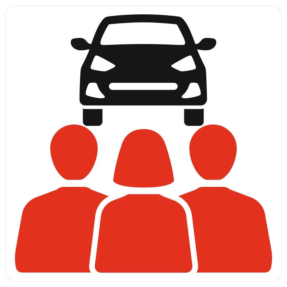 Carpooling and driving icon concept in red filled color vector