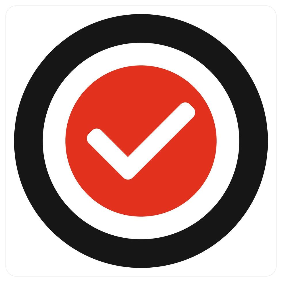 Check and approve icon concept in red filled color vector