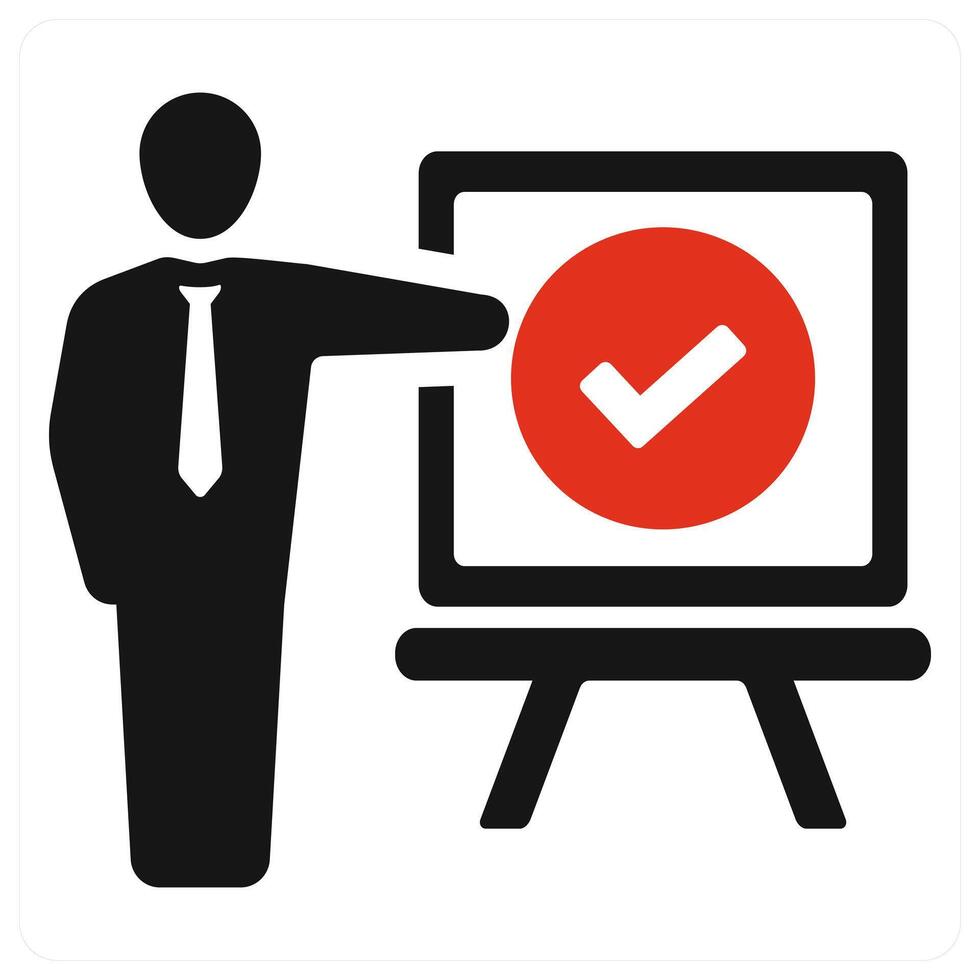 Correct and approve icon concept in red filled color vector