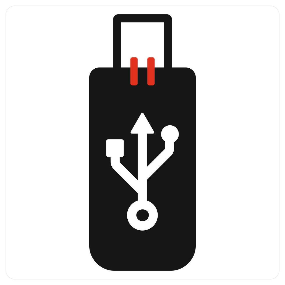 USB and drive icon concept in red filled color vector