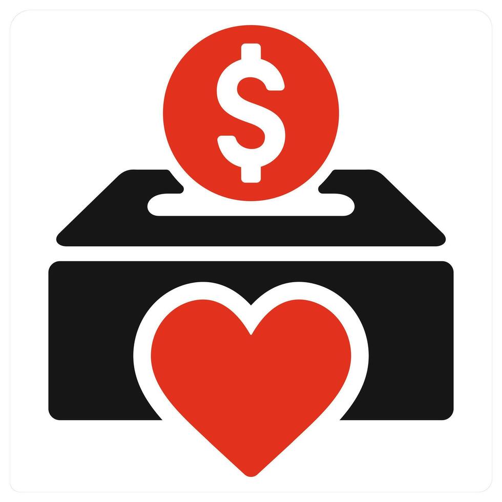 Charity Box and donation box icon concept in red filled color vector