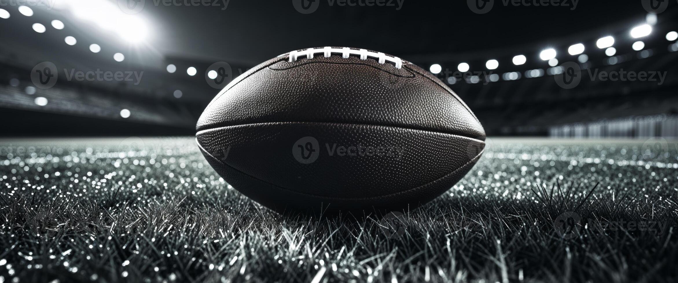 there is a close up of a football on a field at night photo