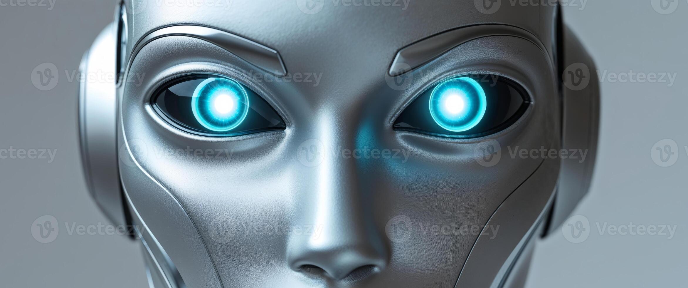 Close Up Of Futuristic Robot With Glowing Eyes photo