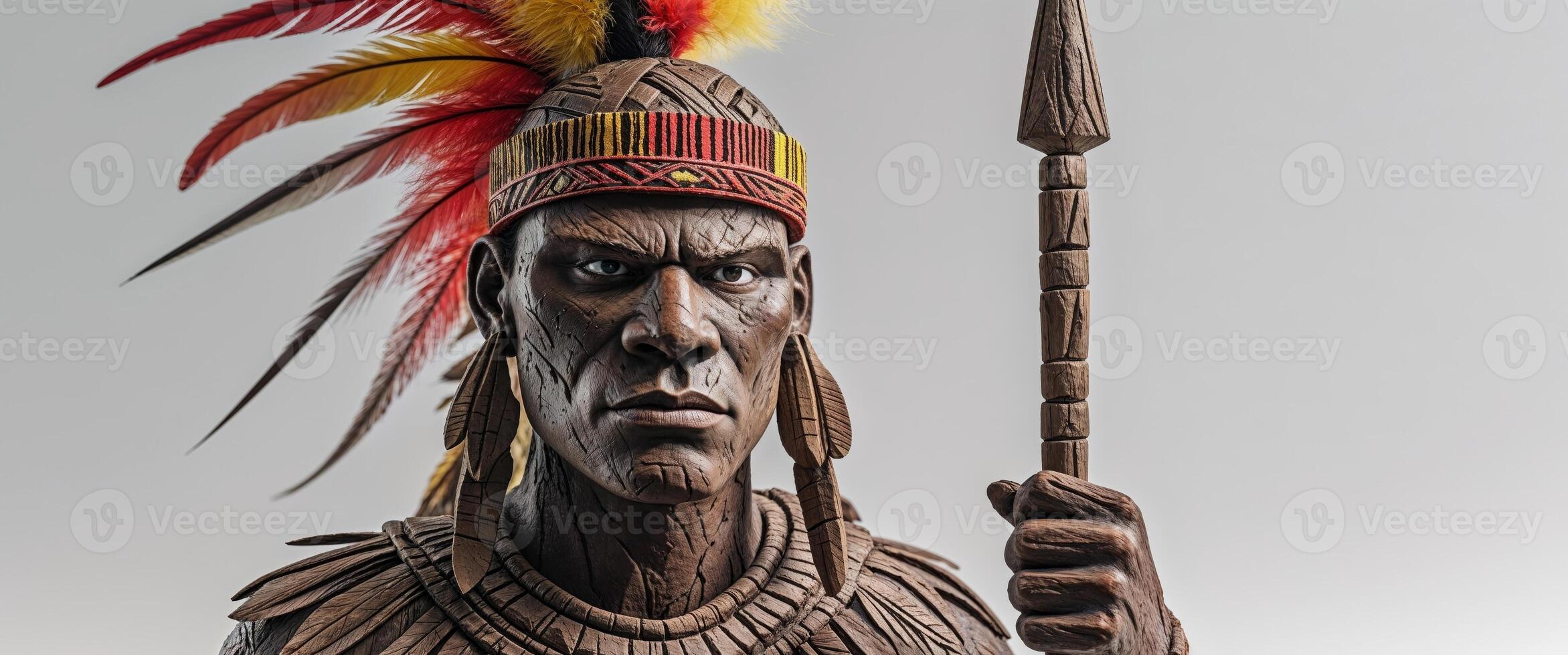 Intricately carved tribal warrior figurine holding a spear. photo
