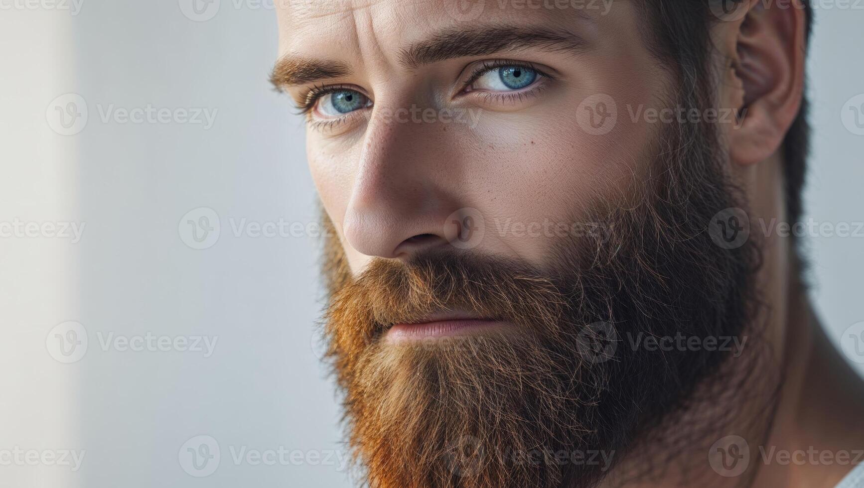 A close up of a man with a beard and blue eyes. photo