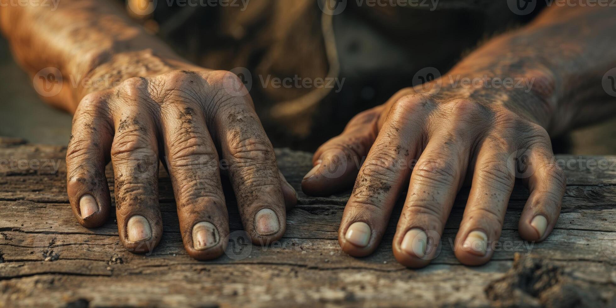 Worn Hands on Weathered Wood A Tale of Labor and Craftsmanship photo