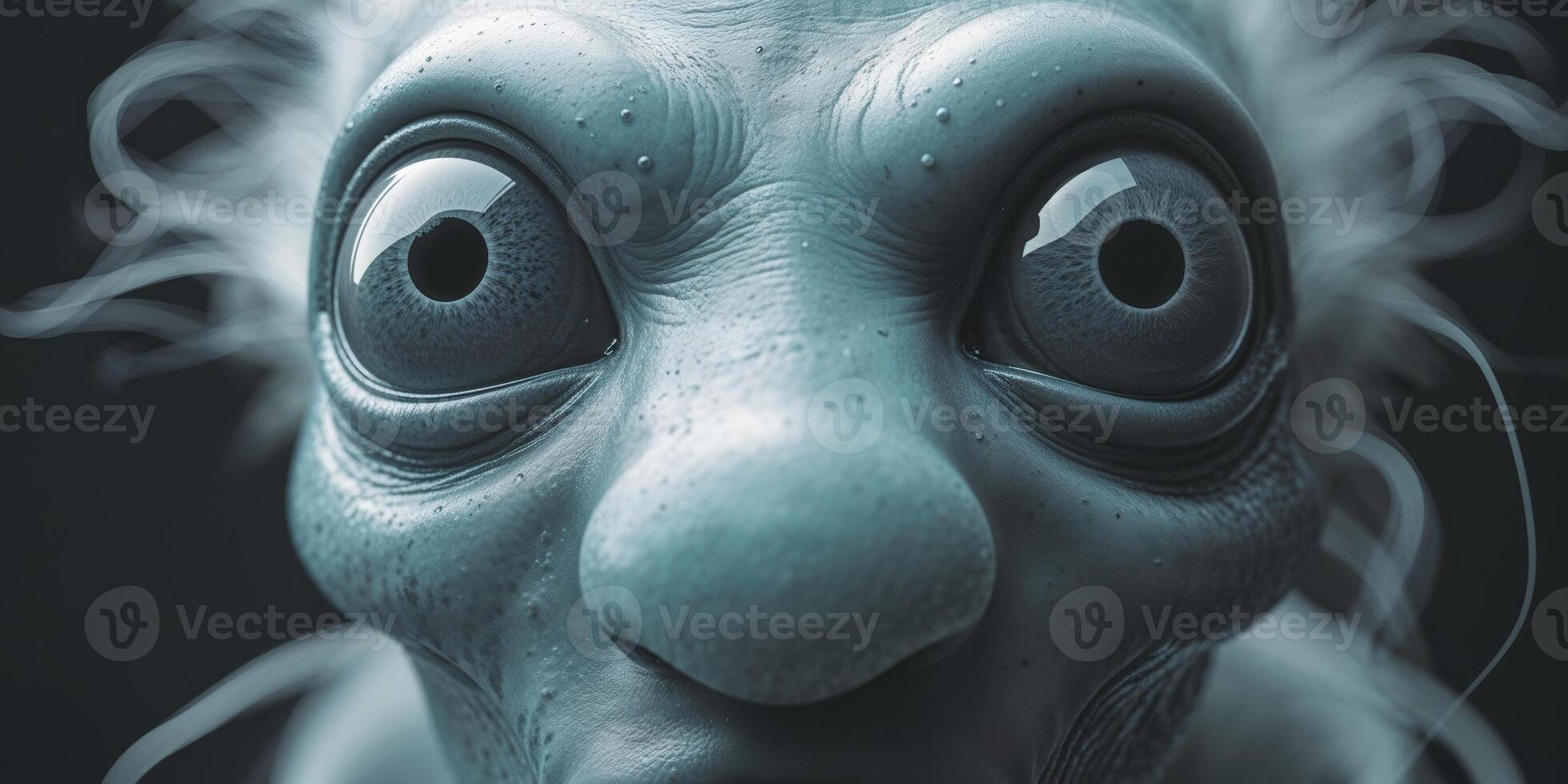 A close up of a strange looking alien with a big nose and eyes photo